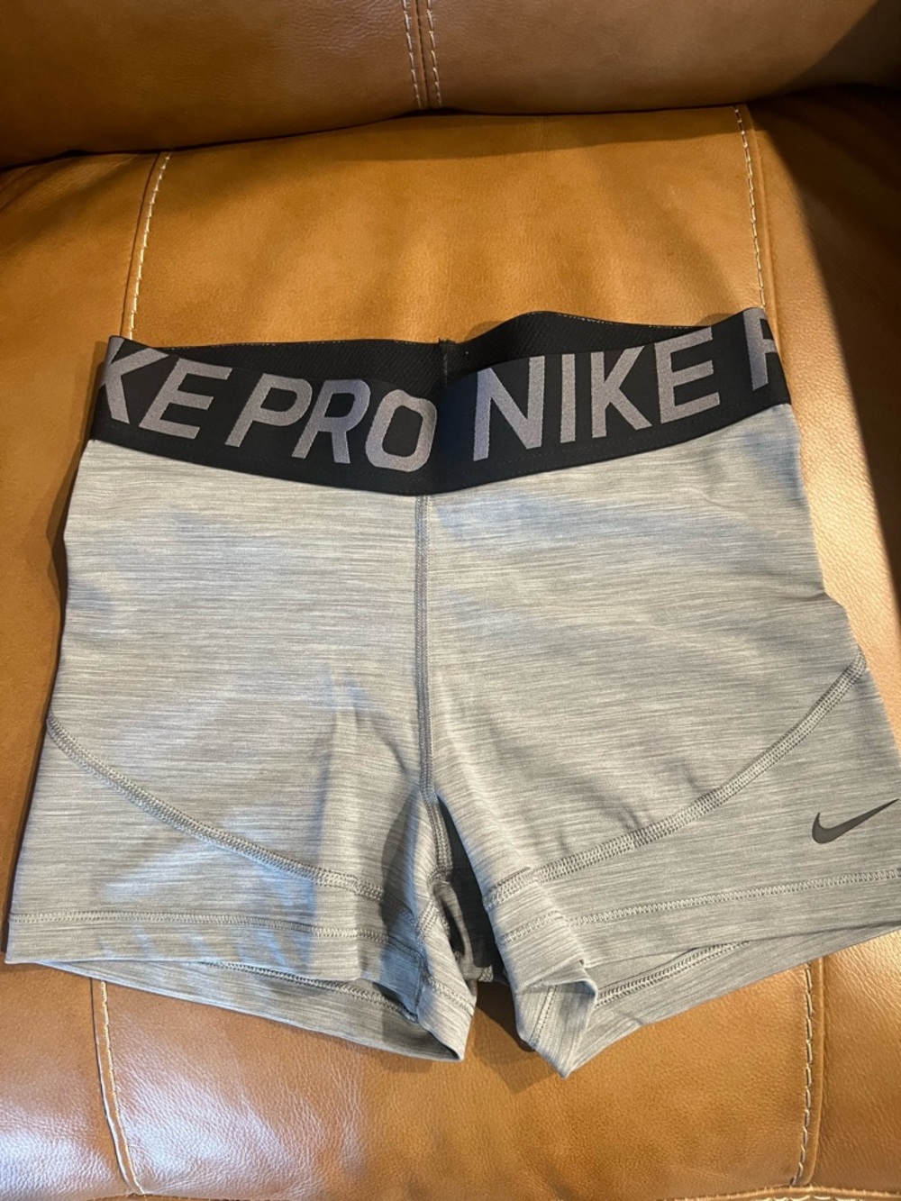 Nike Pro Light Gray Women's Training Bike Shorts with Black Branded Waistband